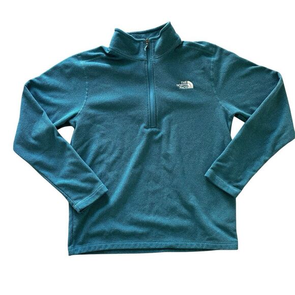 North Face Turquoise Blue Textured Cap Rock 1/4 Zip Fleece Sweatshirt Men’s L - Picture 1 of 4
